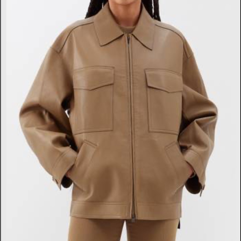 Joseph Tan Leather Zip-Front Jacket